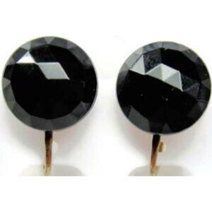 Black Faceted Vintage Sterling Silver 925 Screw Back Earrings Patina Handmade